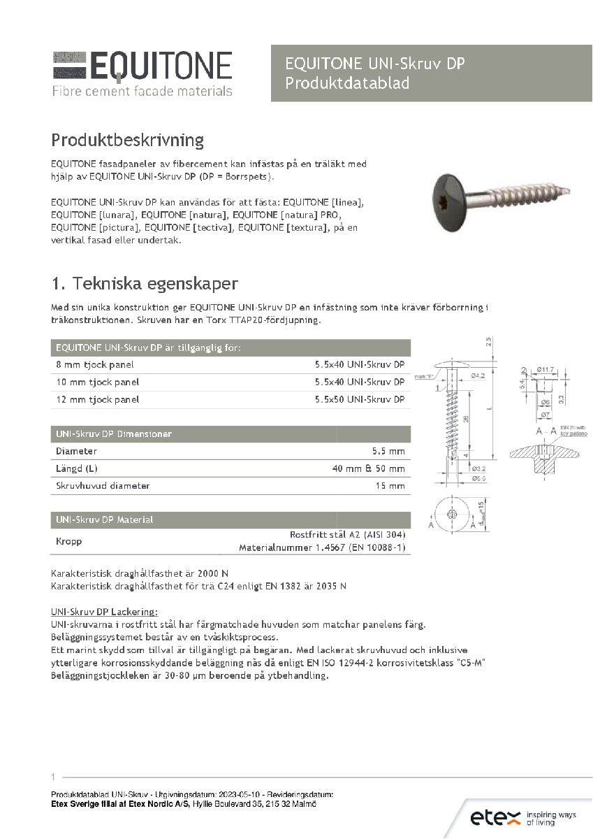 Produktdatablad UNI Skruv DP