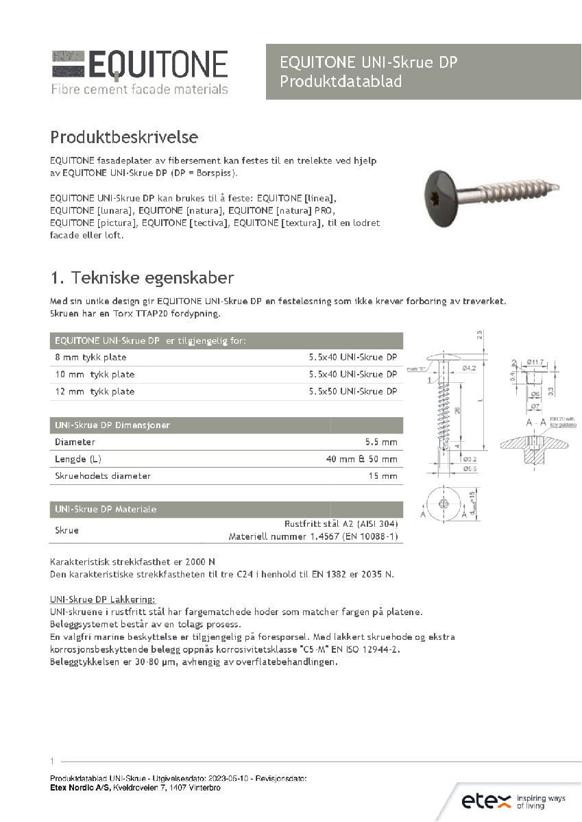 Produktdatablad UNI Skrue DP