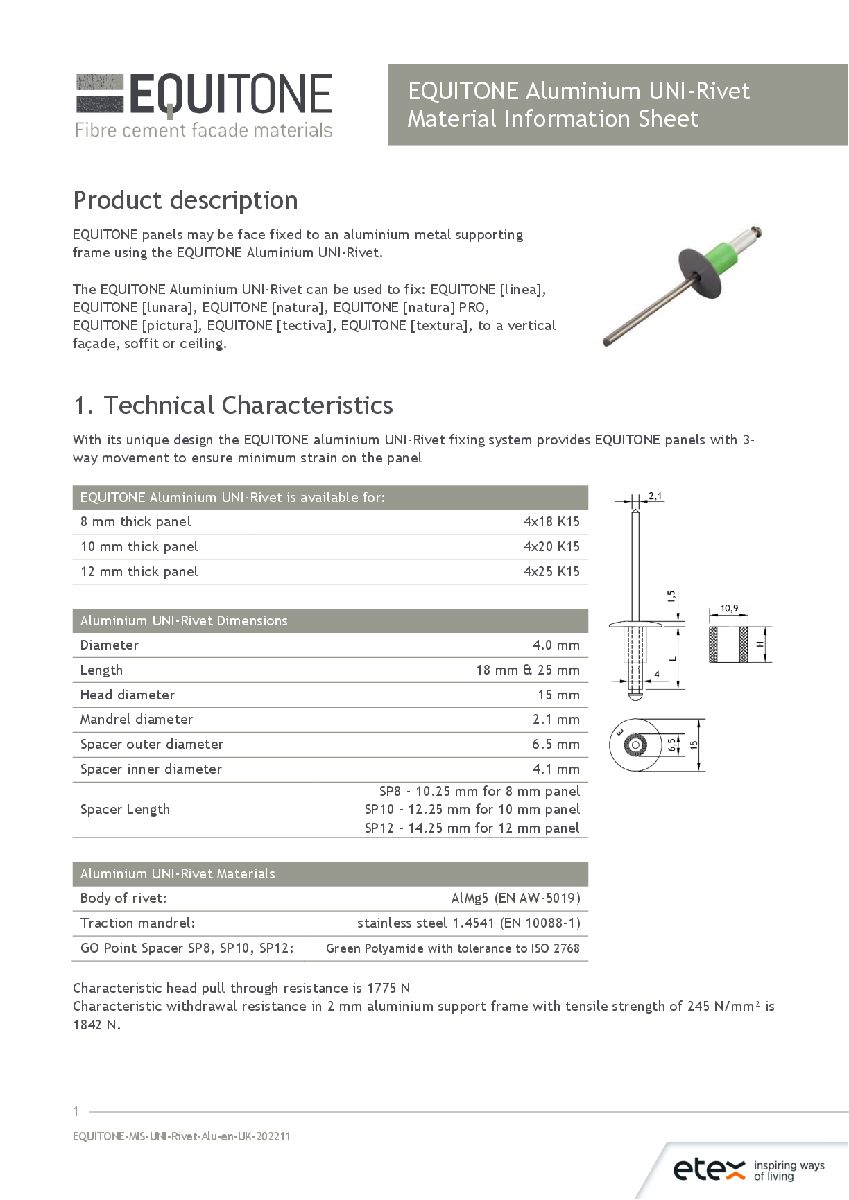 EQUITONE UNI Rivet Aluminium