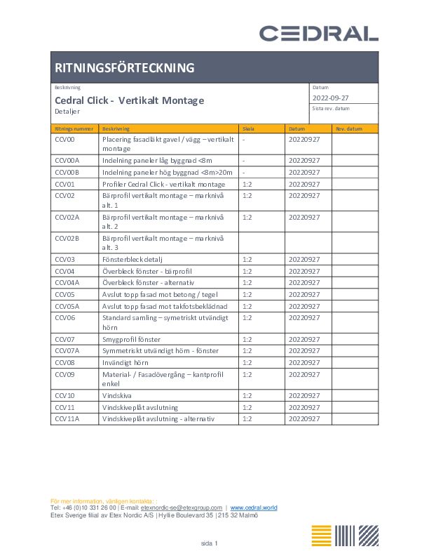 Cedral Click Vertikalt Montage Ritningar