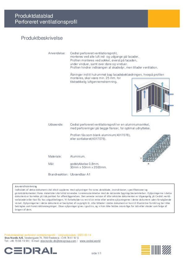 Produktdatablad Ventilationsprofil