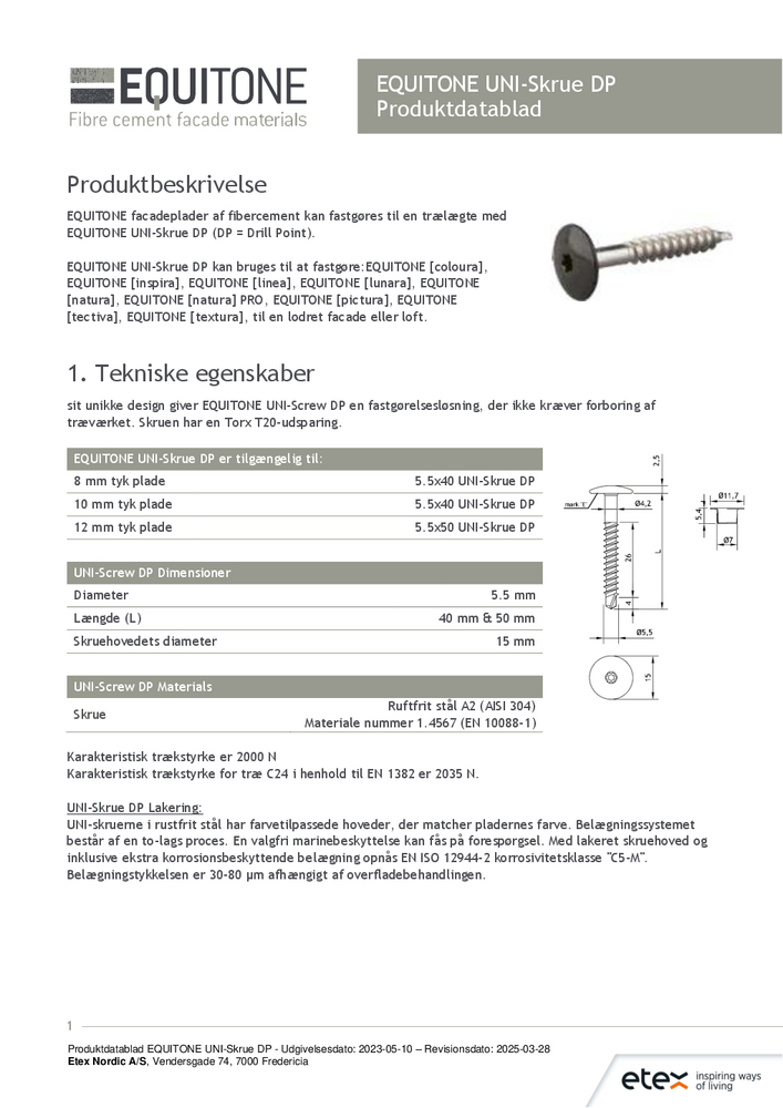 Produktdatablad UNI Skrue DP