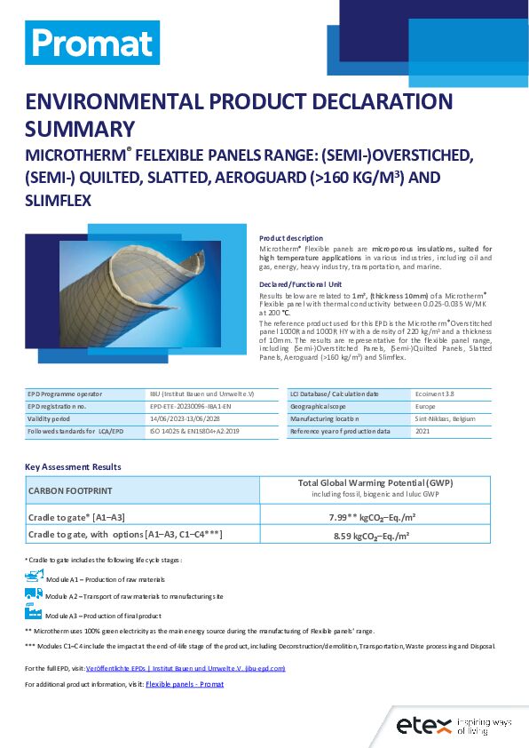 Environmental Product Declarations (EPDs) for Promat products - Promat