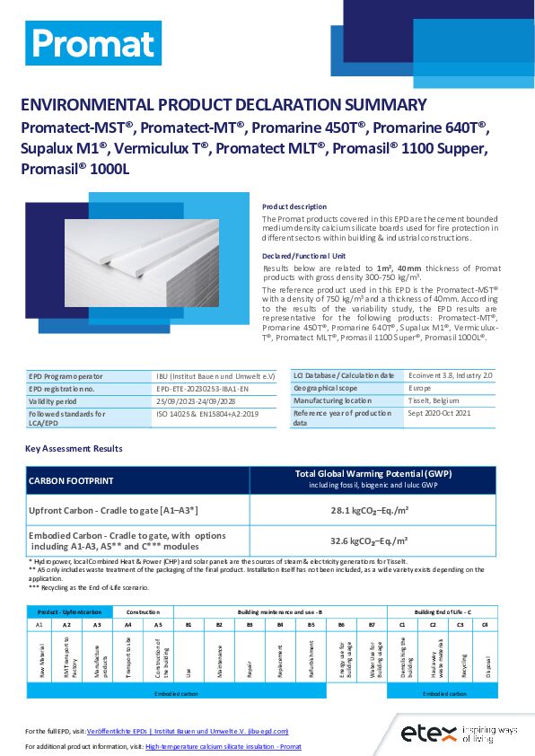 Environmental Product Declarations (EPDs) for Promat products - Promat