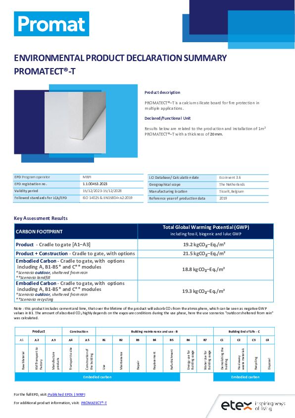 Environmental Product Declarations (EPDs) for Promat products - Promat