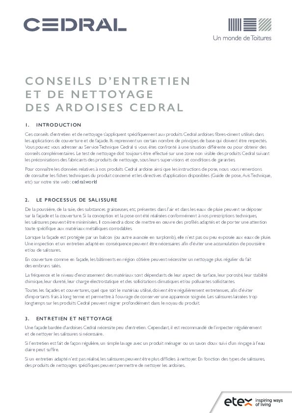 Fiche nettoyage Cedral Toiture