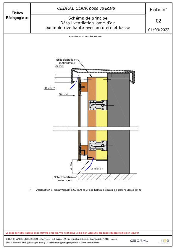 CEDRAL CLICK pose verticale reive haute acrotère et basse