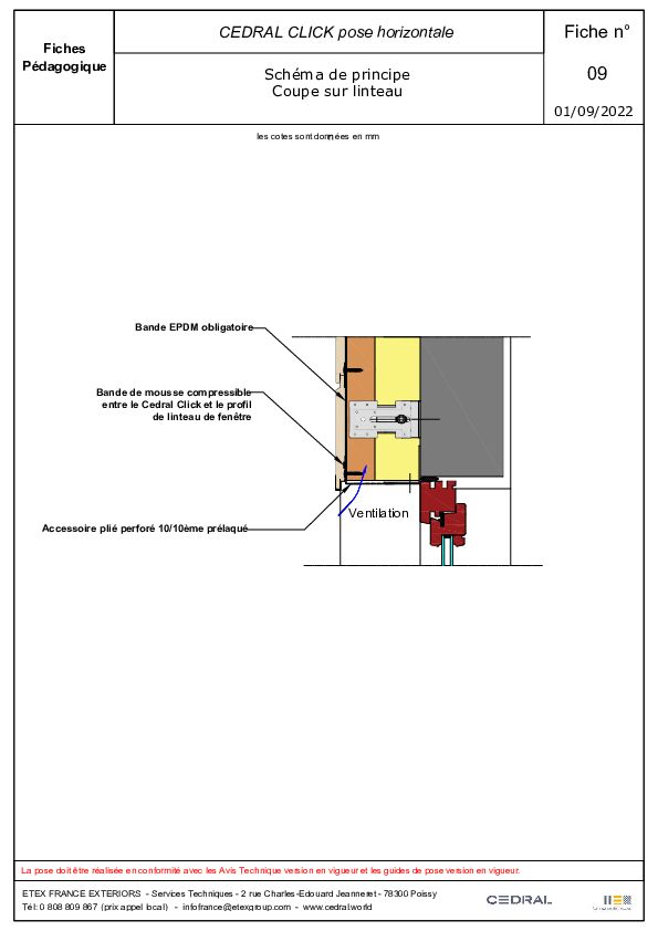 CEDRAL CLICK pose horizontale coupe sur linteau