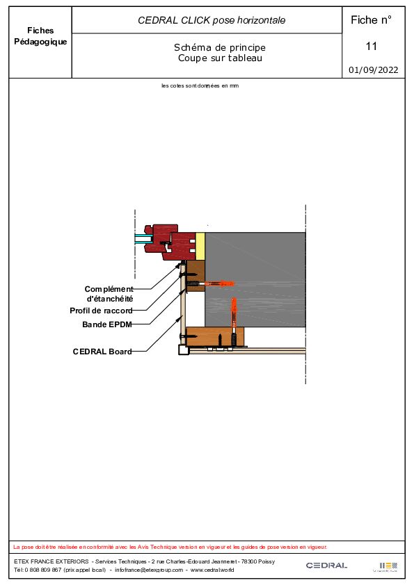 CEDRAL CLICK pose horizontale coupe sur tableau avec CEDRAL BOARD