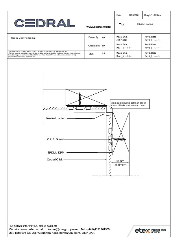 Cedral Click Internal Corner Detail - Horizontal