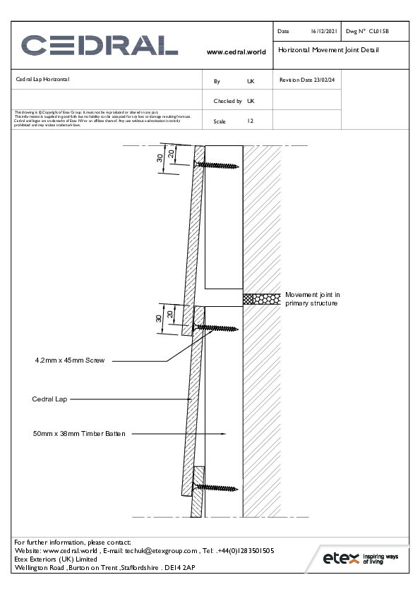 Cedral Lap Horizontal Movement Joint Detail - Horizontal