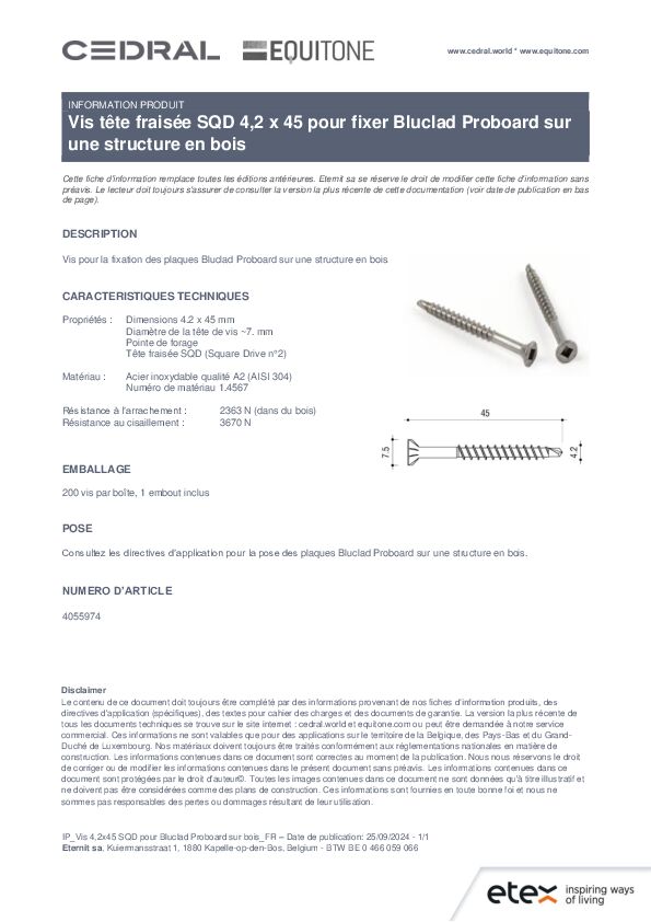 IP_Vis 4,2x45 SQD pour Bluclad Proboard sur bois_FR