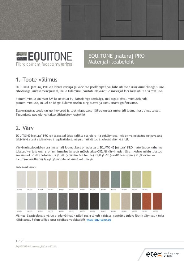 EQUITONE [natura pro] Materjali teabeleht