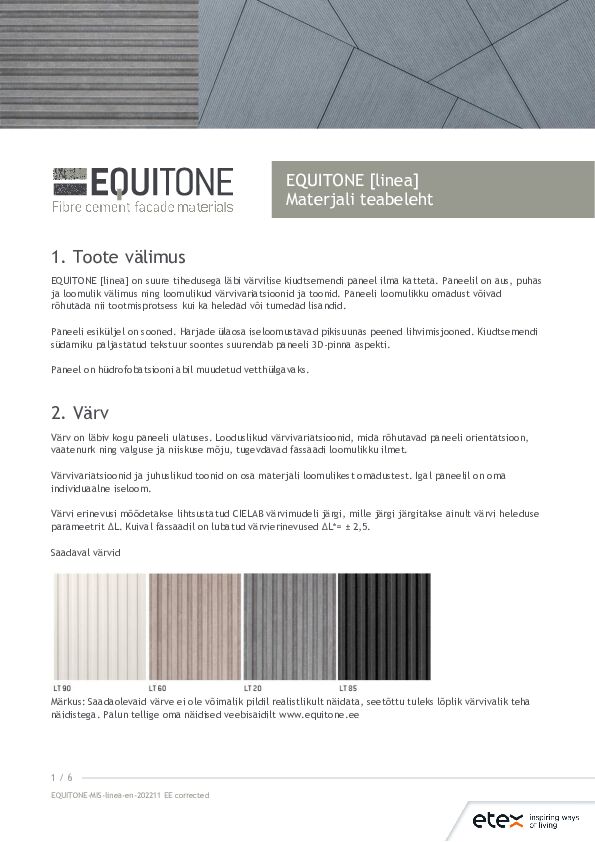 EQUITONE [linea] Materjali teabeleht