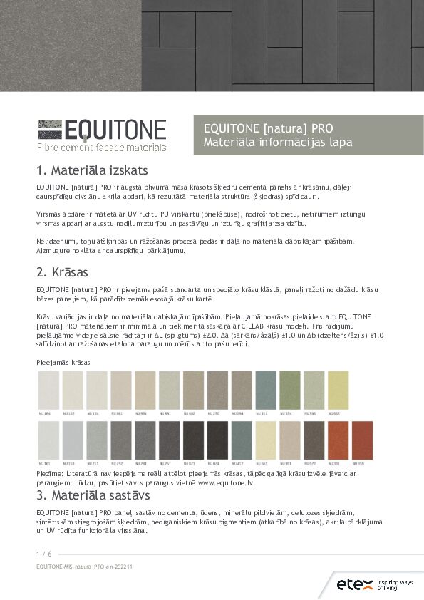 EQUITONE [natura pro] Materiāla informācijas lapa