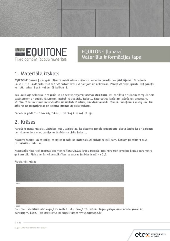 EQUITONE [lunara] Materiāla informācijas lapa