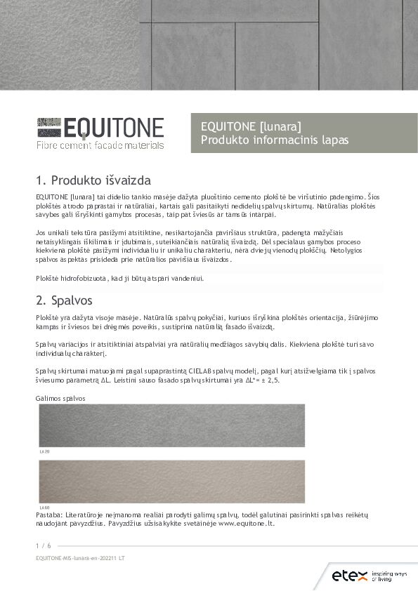 EQUITONE [lunara] Produkto informacinis lapas