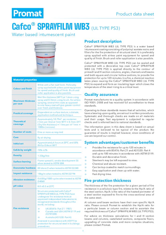 Cafco® SPRAYFILM WB3 Product Datasheet