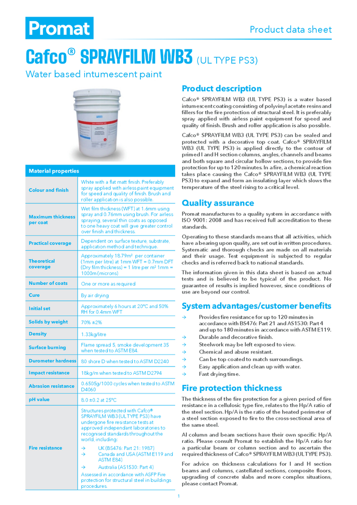 Cafco® SPRAYFILM WB3 Product Datasheet