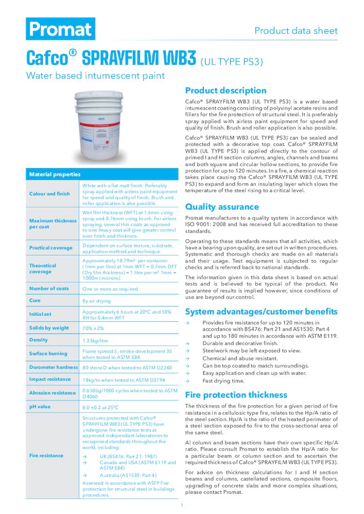 Cafco SPRAYFILM® WB3 Product Datasheet