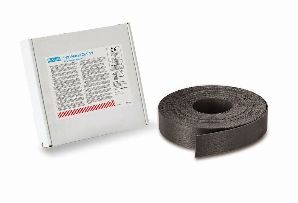 Slika kartonske embalaže in ovojnega traku, ki je ekspanzijsko požarno tesnilo PROMASTOP®-W.