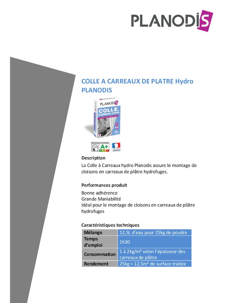 Fiche Produit - Planodis Colle à carreaux Hydro