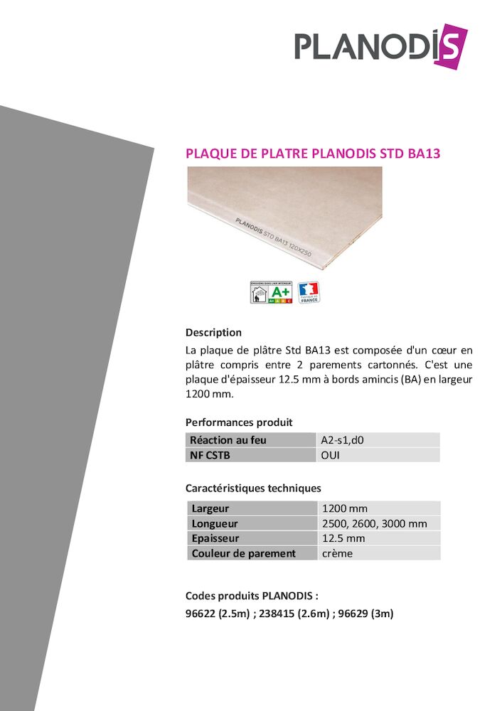 Fiche Produit – Planodis STD BA13