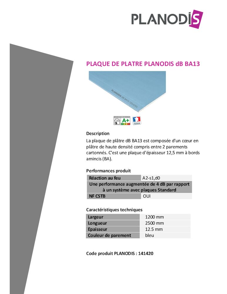 Fiche Produit - Planodis dB BA13