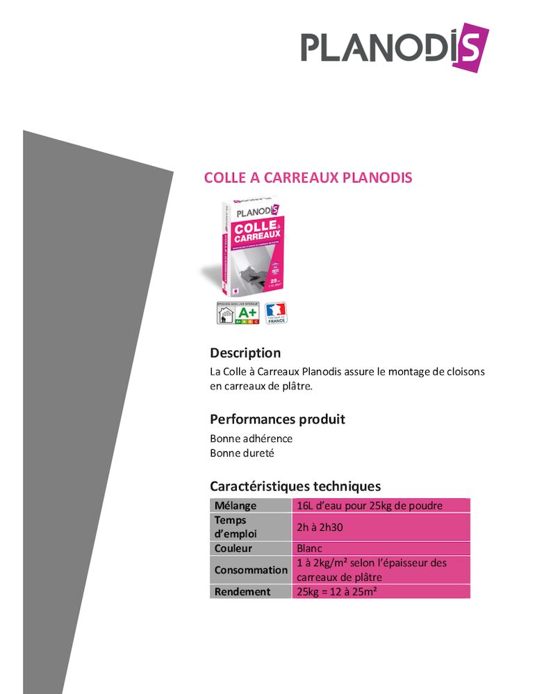 Fiche Produit - Planodis Colle à carreaux