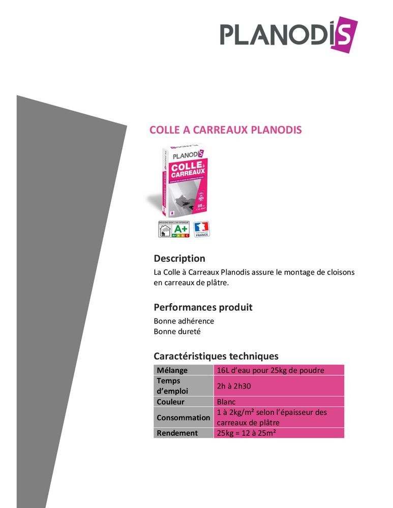 Fiche Produit - Planodis Colle à carreaux
