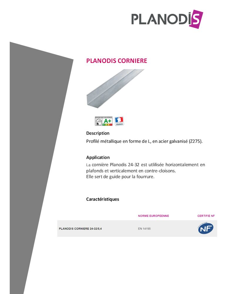 Fiche Produit - Planodis Cornière