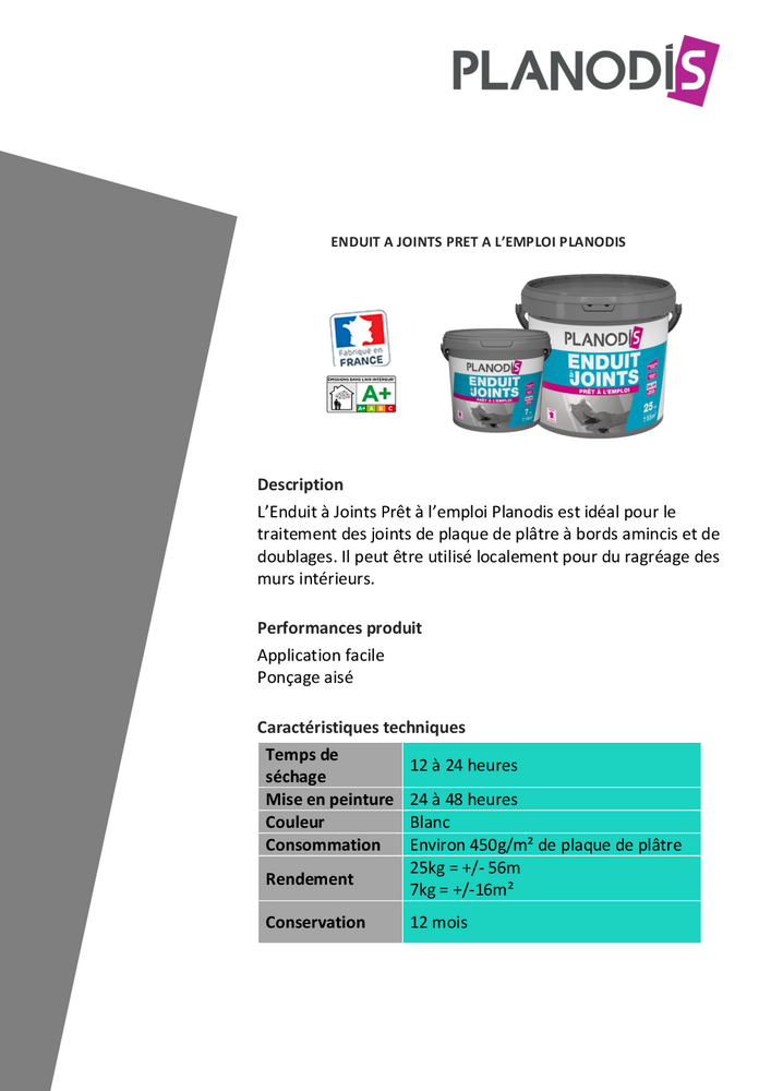 Fiche Produit - Planodis Enduit PE