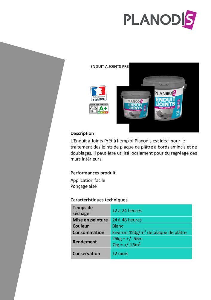 Fiche Produit - Planodis Enduit PE