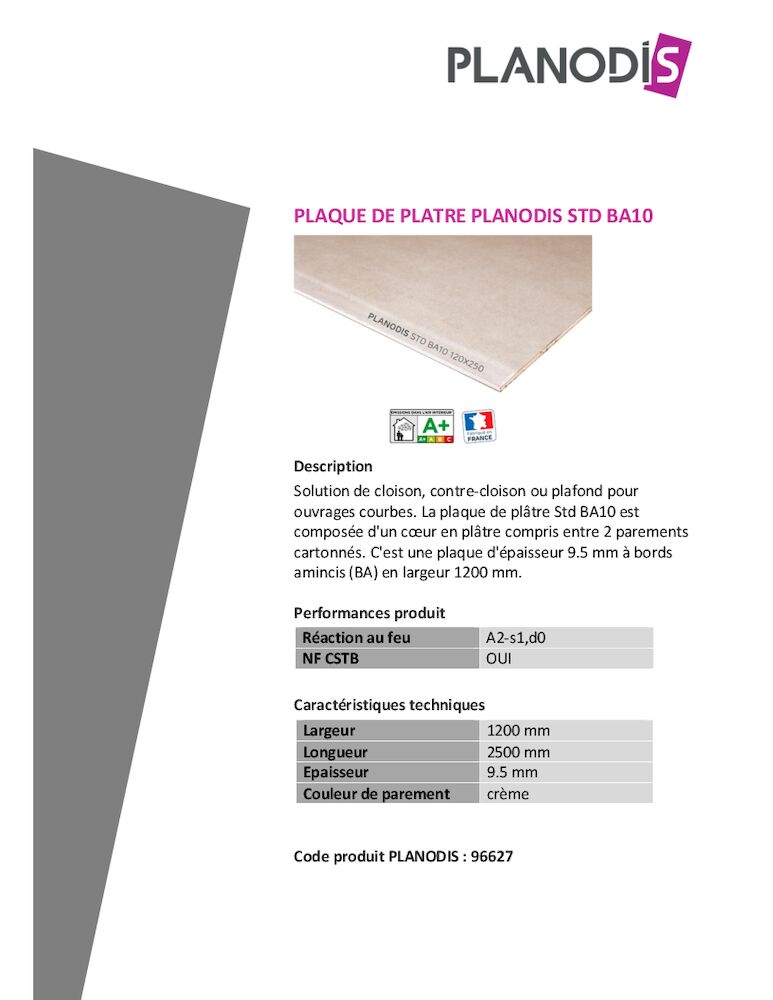 Fiche Produit - Planodis Std BA10