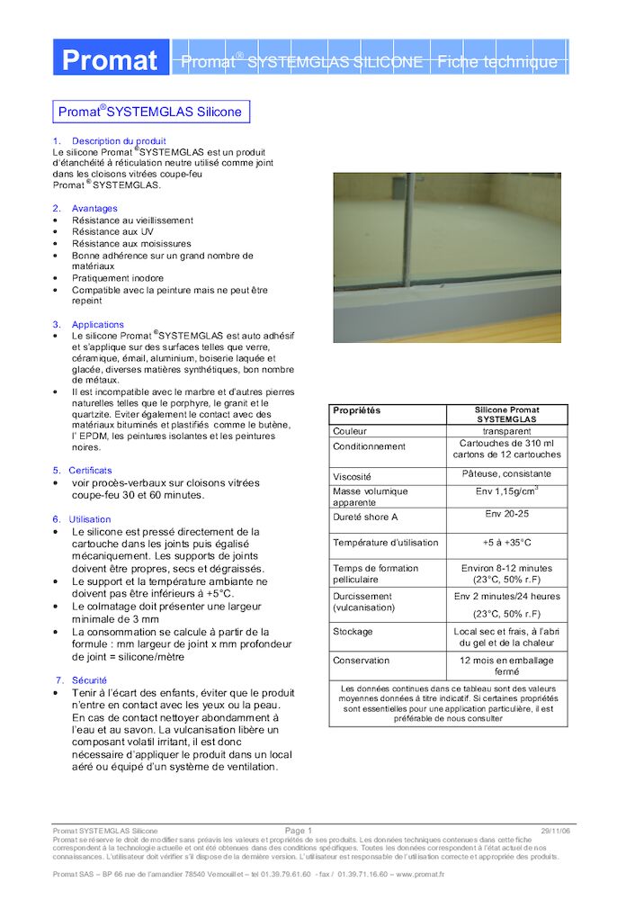 Fiche produit - Silicone PROMAT® SYSTEMGLAS