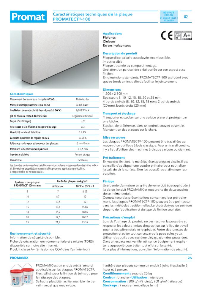 Fiche produit - PROMATECT®-100