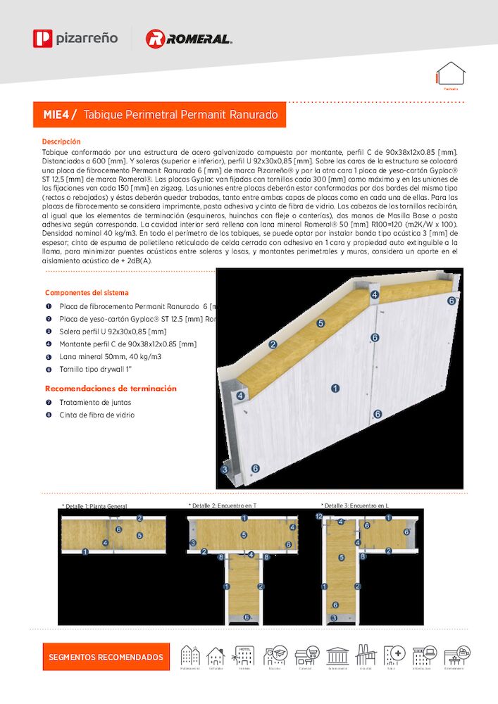 Tabique Perimetral Permanit Ranurado - MIE4 - Ficha Técnica