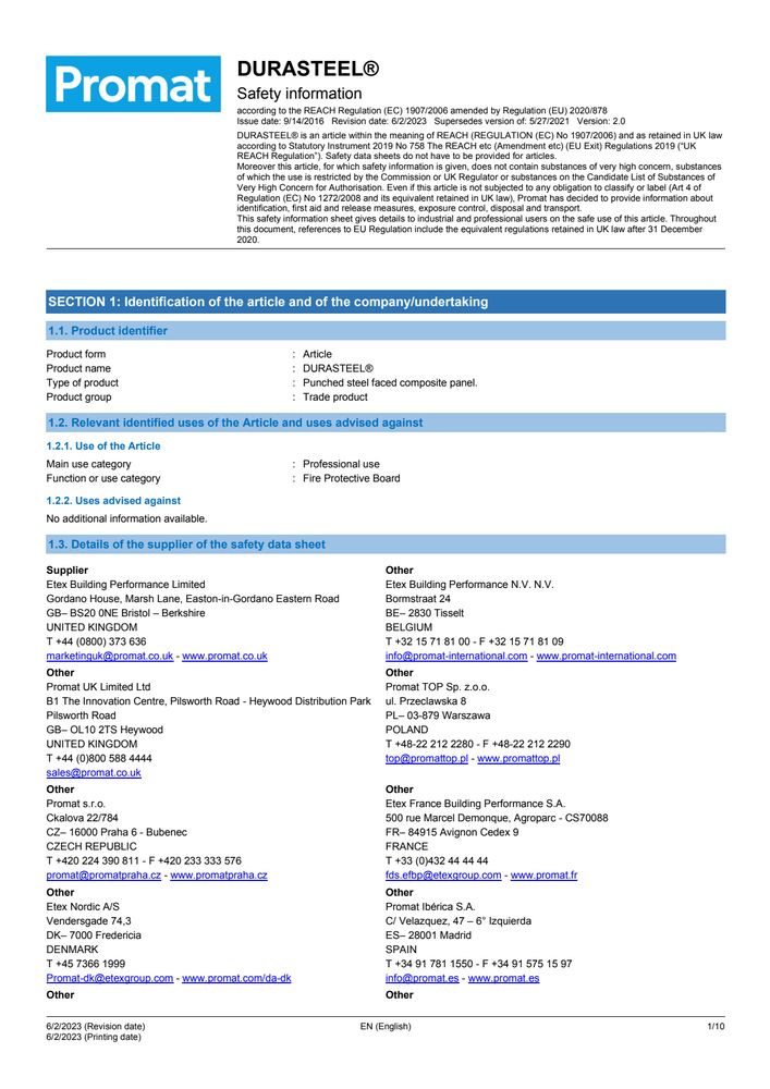DURASTEEL® Safety Data Sheet version 1.2