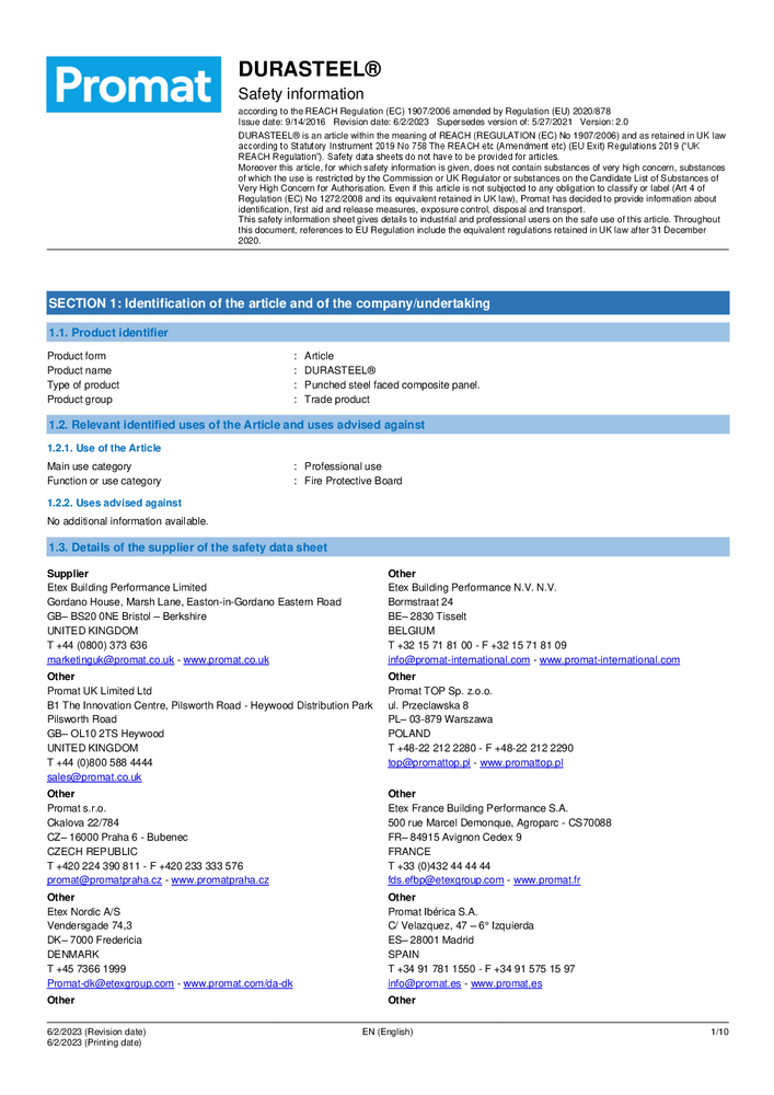DURASTEEL® Safety Data Sheet version 1.2