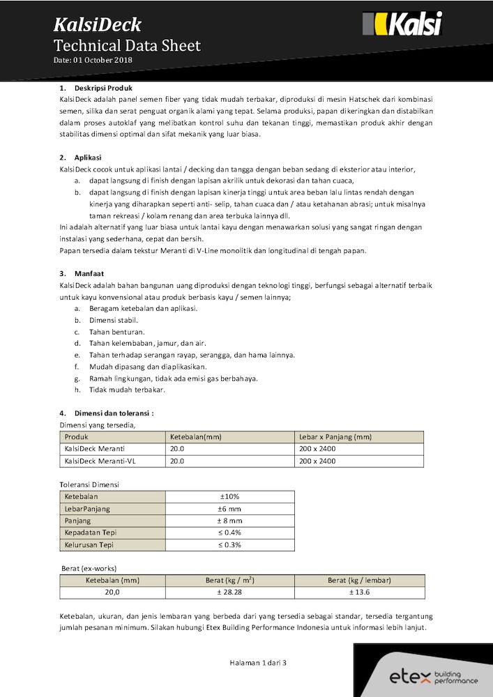 KalsiDeck Technical Data Sheet