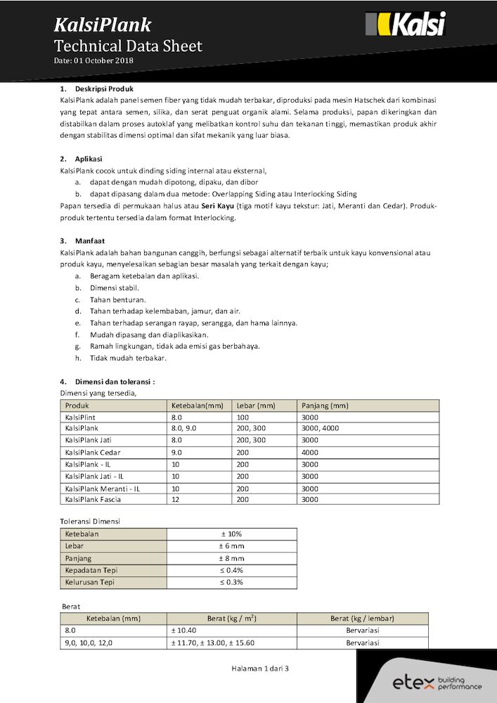 KalsiPlank Technical Data Sheet