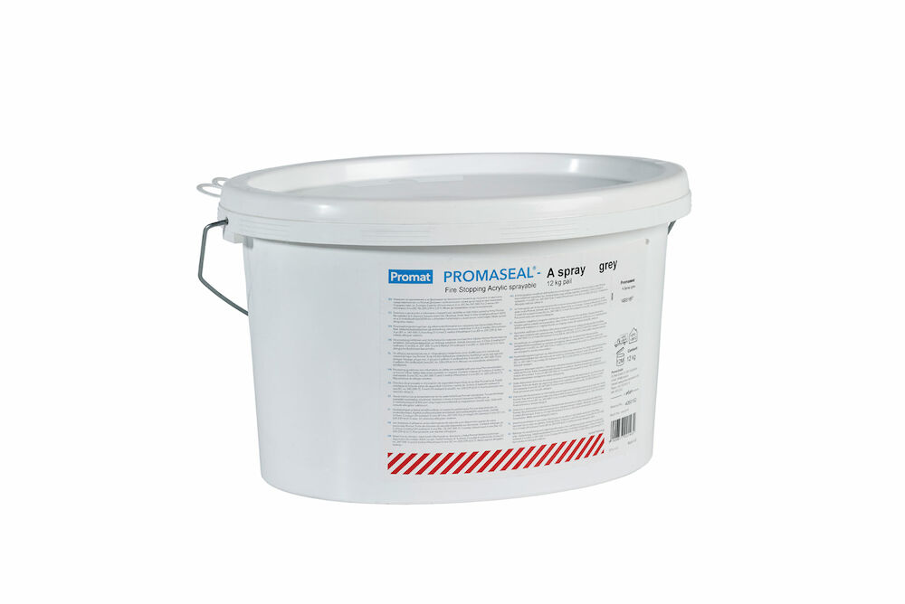 Belo pakovanje (kofa) PROMASEAL®-A spray protivpožarne zaptivke za prodore instalacija sa nalepljenim uputstvom za upotrebu