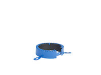 Slika modre požarne objemke PROMASTOP®-FC3 za plastične cevi, izdelane iz prašnobarvanega nerjavnega jekla s posebnim intumescentnim vložkom.
