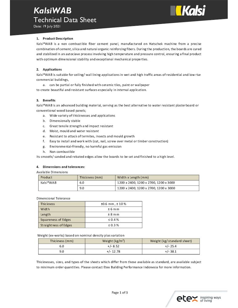KalsiWAB Technical Data Sheet
