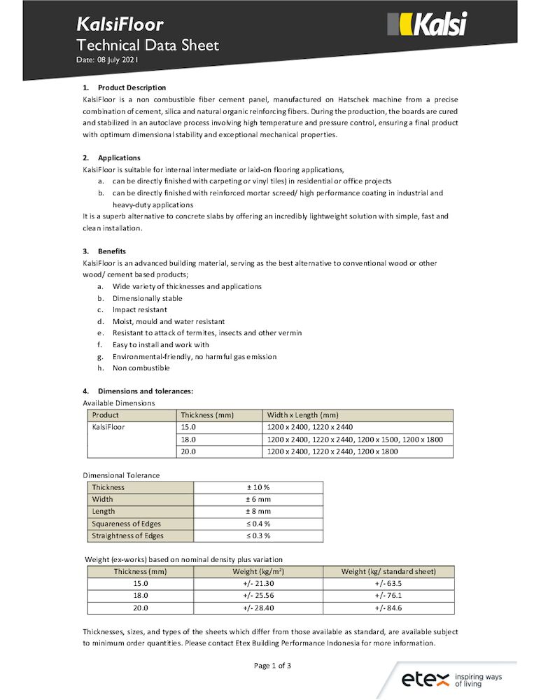 KalsiFloor Technical Data Sheet