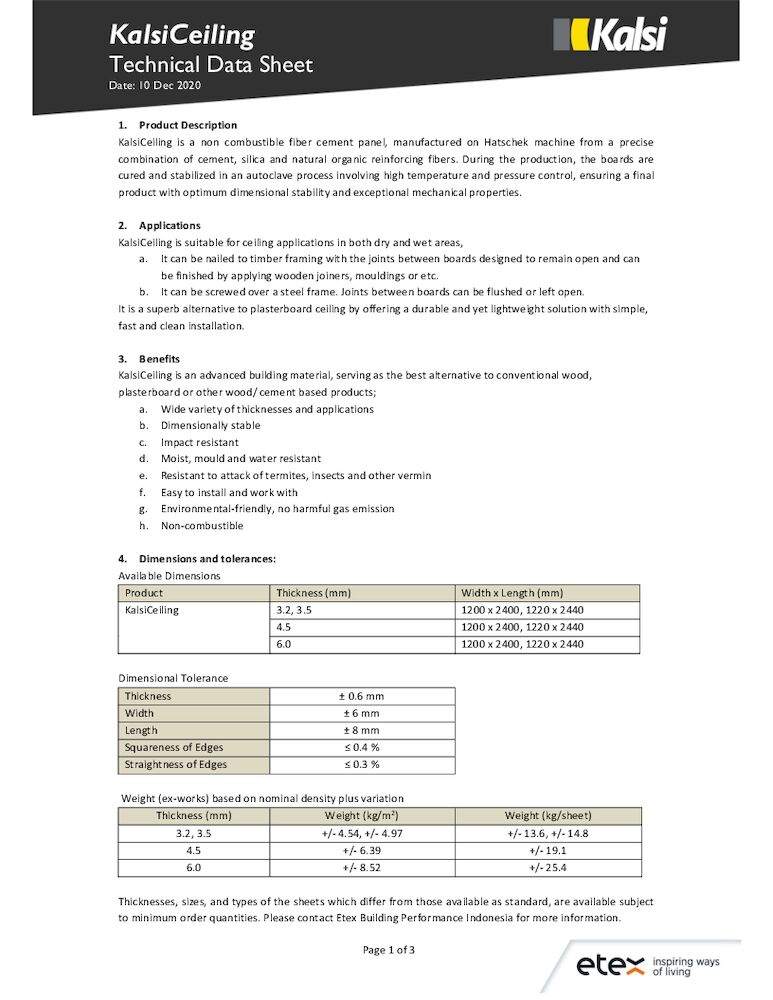 KalsiCeiling Technical Data Sheet