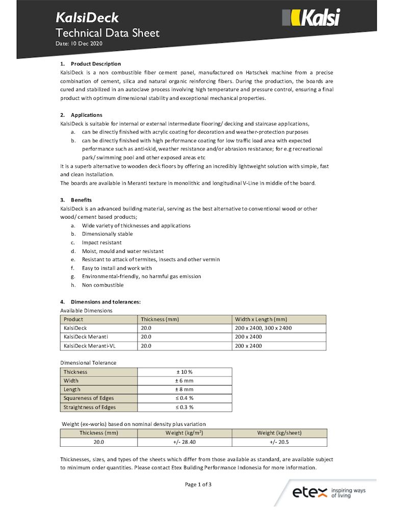 KalsiDeck Technical Data Sheet