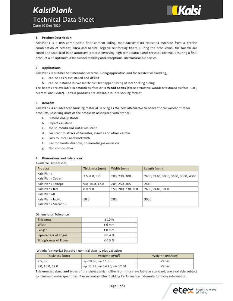KalsiPlank Technical Data Sheet