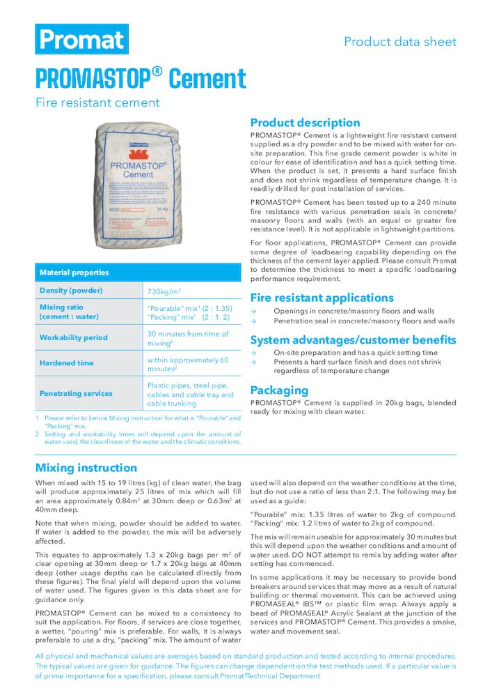 PROMASTOP® Cement Product Datasheet