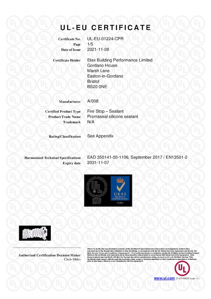 Promaseal Silicone Sealant UL-EU-01224-CPR